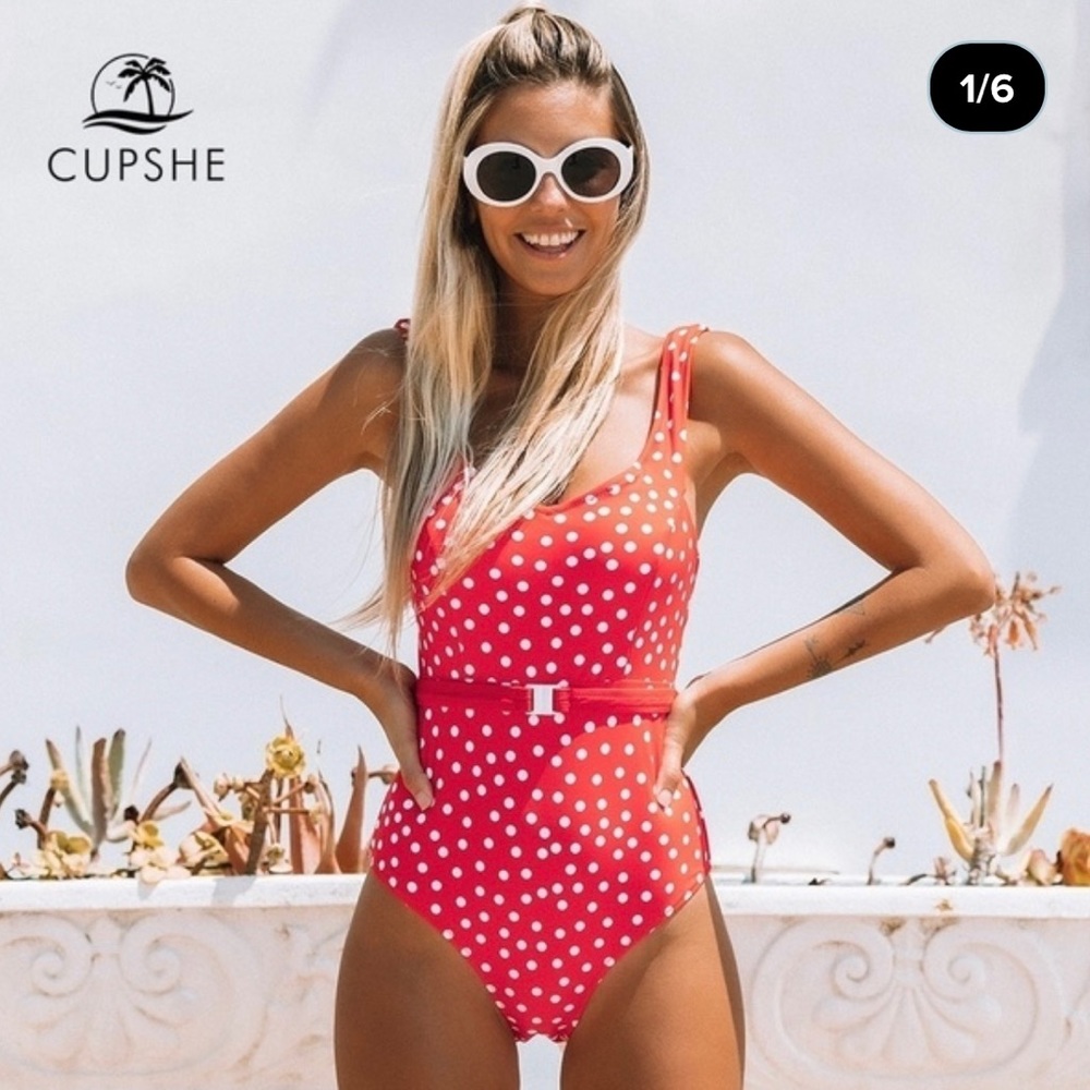 NWOT CUPSHE Red Polka Dot Swimsuit, Size Large